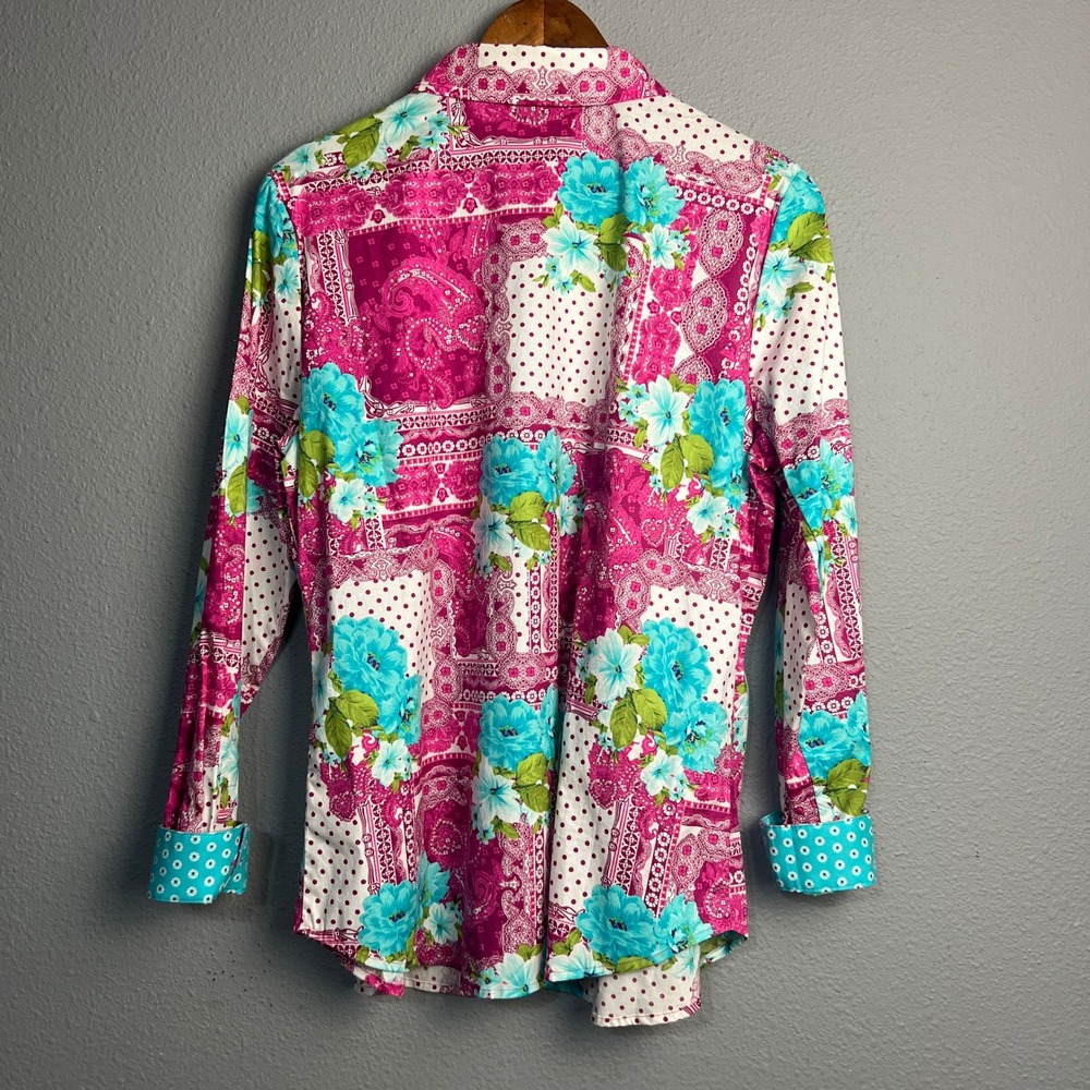 Susan Graver Patchwork Button Down Size 10 Floral… - image 4